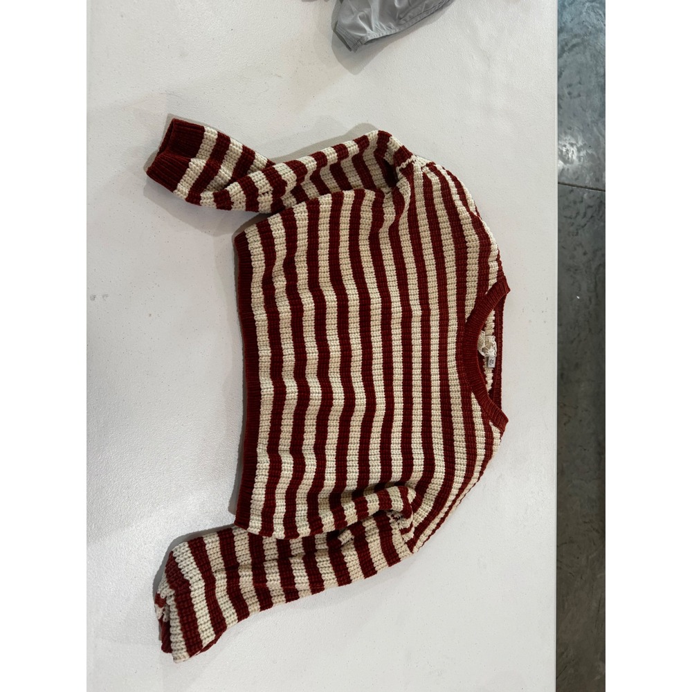 Sadie & Sage Red Cream Striped Chenille Cropped Sweater Womens XS Boho Knit